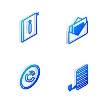 Set Isometric line Envelope, User manual, Phone call and Server icon. Vector Stockillustratie