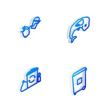 Set Isometric line Environment protection whale dead, Problem pollution of the Stock Illustration