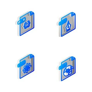 Set Isometric line EPS file document, JS, MAX and MP3 icon. Vector Stock Illustration