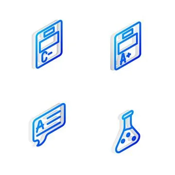 Set Isometric line Exam sheet with A plus grade, paper incorrect answers, S.. イラスト素材