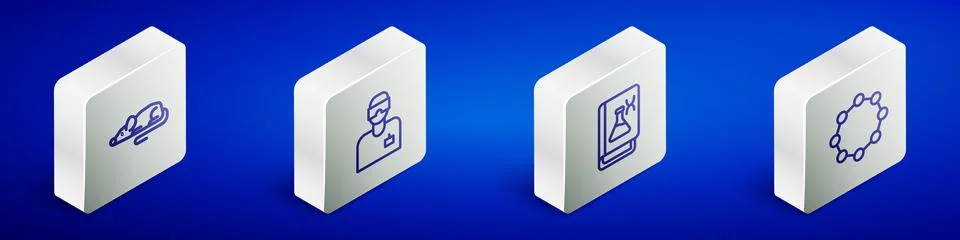 Set Isometric line Experimental mouse, Laboratory assistant, Genetic engineering Stock Illustration