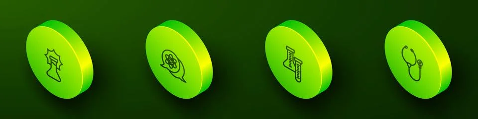Set Isometric line Explosion in the flask Atom Test tube and Stethoscope icon Stock Illustration