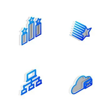 Set Isometric line Falling star, Ranking, Computer network and Cloud mail server Stock Illustration