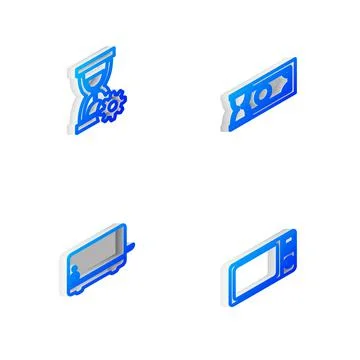 Set Isometric line Fast payments, Hourglass setting, Toaster and Microwave oven Stock Illustration