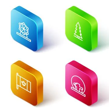 Set Isometric line Ferris wheel, Canadian spruce, Flag of Canada and Montreal Stock Illustration