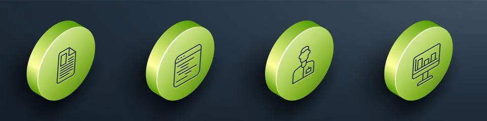 Set Isometric line File document, Software, Analyst engineer and Monitor with Stock Illustration