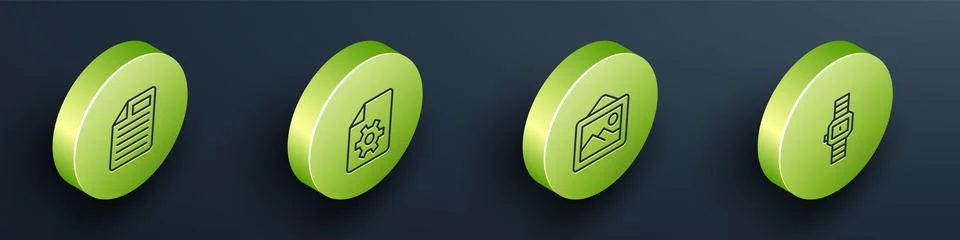 Set Isometric line File document, Document settings, Picture landscape and Wrist Stock-Illustration