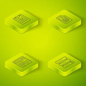 Set Isometric line File document, Search engine, Server, Data, Web Hosting an Illustrazione stock