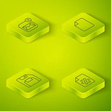 Set Isometric line File document, Floppy disk, Document settings and Envelo.. Stock-Illustration