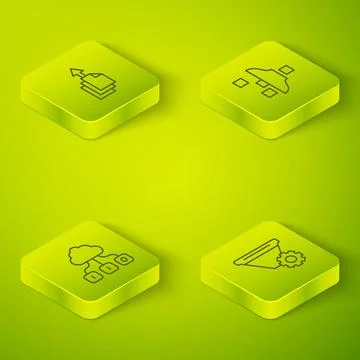Set Isometric line Filter setting, Cloud technology data transfer,  and Data  Stock Illustration