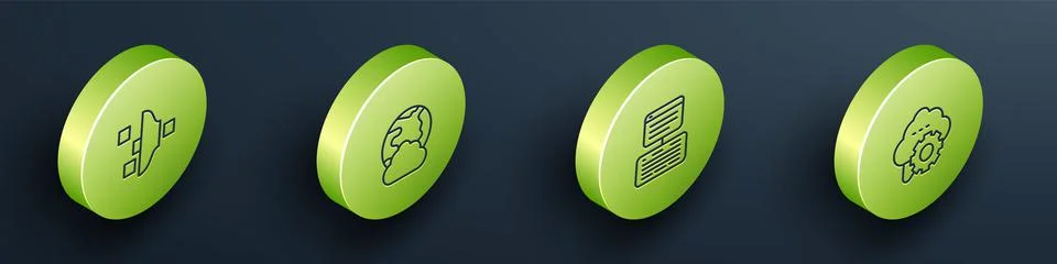 Set Isometric line Filter setting, Social network, Server, Data, Web Hosting and イラスト素材