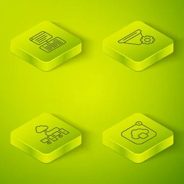 Set Isometric line Filter setting, Computer network, Cloud technology data .. Illustrazione stock