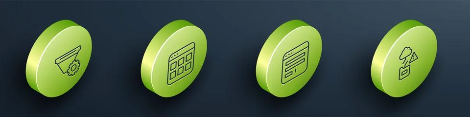 Set Isometric line Filter setting, Browser files, window and Cloud technology Stockillustratie