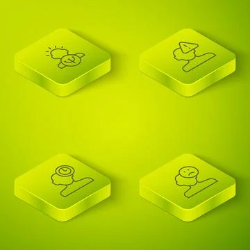Set Isometric line Finding a problem in psychology, Insomnia, Sad and depressed Stock Illustration