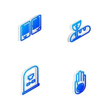 Set Isometric line First communion symbols, The commandments, Tombstone with RIP Stock Illustration