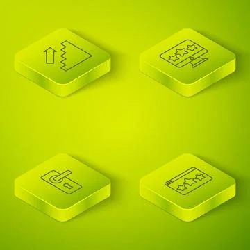 Set Isometric line Five stars rating review, Door handle,  and Stairs up ic.. Illustration