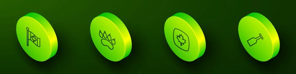 Set Isometric line Flag of Canada, Bear paw footprint, Canadian maple leaf .. イラスト素材