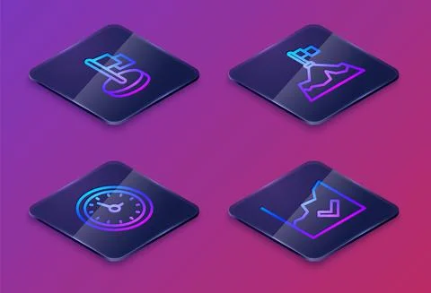 Set Isometric line Flag, Clock, Mountains with flag and Financial growth Stock Illustration