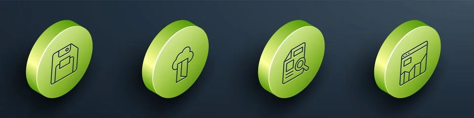 Set Isometric line Floppy disk, Cloud database, Document with graph chart a.. 스톡 일러스트