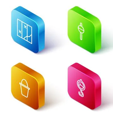Set Isometric line Folded map, Fishing float, bucket and Spring scale icon Illustrazione stock