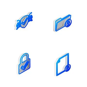Set Isometric line Folder and lock, Cyber security, Lock check mark and Docum Illustrazione stock