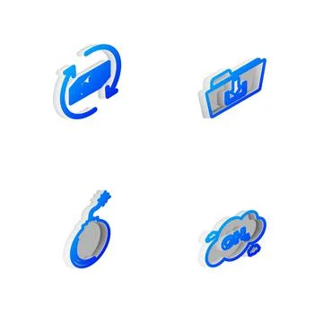 Set Isometric line Folder download, Refund money, Bomb ready to explode and Stock Illustration
