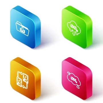 Set Isometric line Folder download, CO2 emissions in cloud, Data exchange wit Stock Illustration