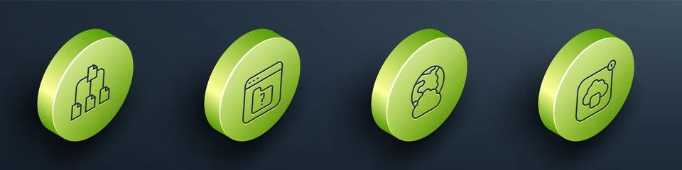 Set Isometric line Folder tree, File missing, Social network and Cloud 스톡 일러스트