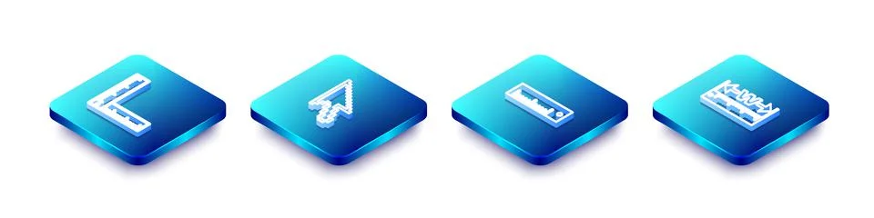 Set Isometric line Folding ruler, Pixel arrow cursor, Ruler and Measuring height Stock Illustration