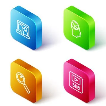 Set Isometric line Foreign language online study, Learning foreign languages 스톡 일러스트