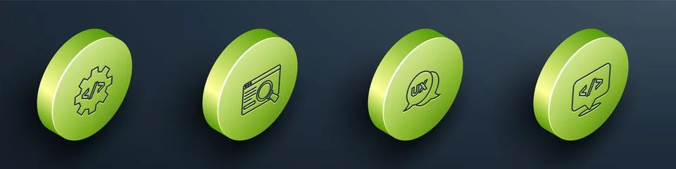Set Isometric line Front end development, UI or UX design, and icon. Vector Stock Illustration