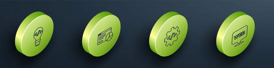 Set Isometric line Front end development, Website statistic, and and graphic 스톡 일러스트