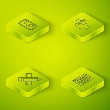 Set Isometric line Front end development, Crossed ruler and pencil, UI or UX 스톡 일러스트