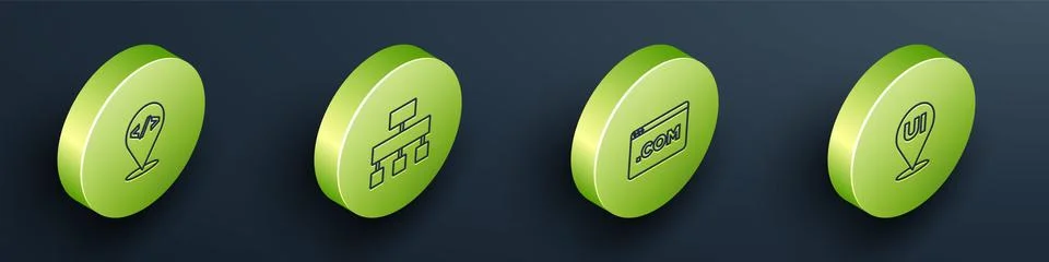 Set Isometric line Front end development, Site map, UI or UX design and icon Ilustración de archivo