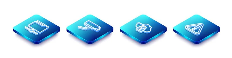 Set Isometric line FTP folder, Security camera, Cloud computing lock and 스톡 일러스트