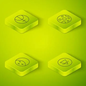 Set Isometric line Full moon, Eclipse of the sun, Earth element and Neptune.. Ilustração Stock