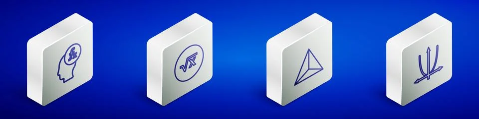 Set Isometric line Function mathematical symbol, Square root of x glyph Stock Illustration