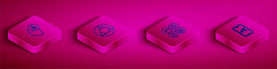 Set Isometric line Function mathematical symbol, Triangle, Calculator and Square Stock Illustration