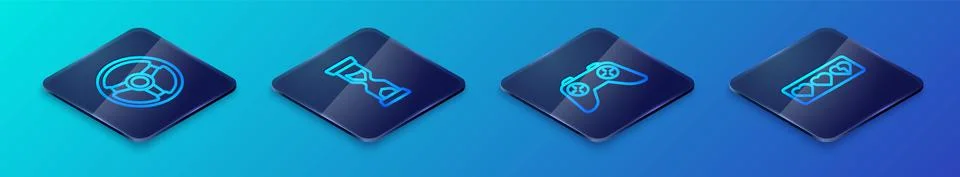 Set Isometric line Game controller or joystick, Racing simulator, life bar and Stock Illustration