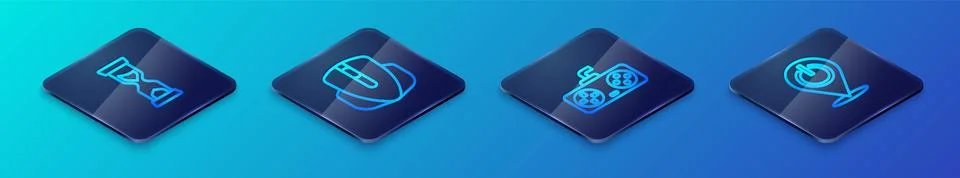 Set Isometric line Game controller or joystick, Old hourglass, Power button and Stock Illustration