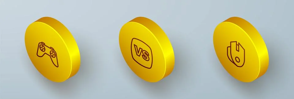 Set Isometric line Game controller or joystick, VS Versus battle and Computer Stock Illustration
