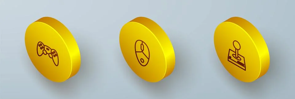 Set Isometric line Game controller or joystick, Computer mouse and Joystick for Stock Illustration