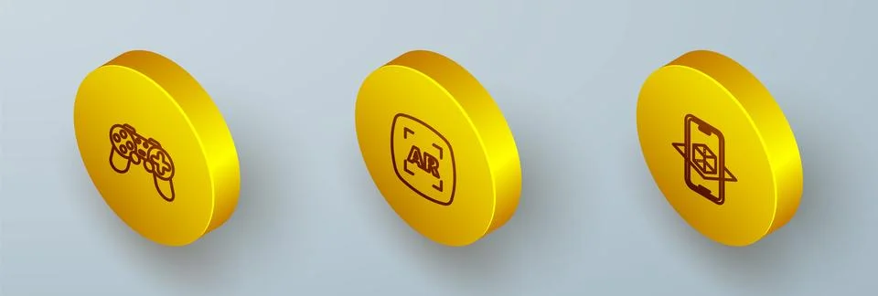 Set Isometric line Gamepad, Augmented reality AR and 3d modeling icon. Vector Illustrazione stock