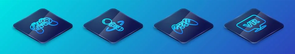 Set Isometric line Gamepad, Virtual reality and VR controller game icon. Vector Stock Illustration