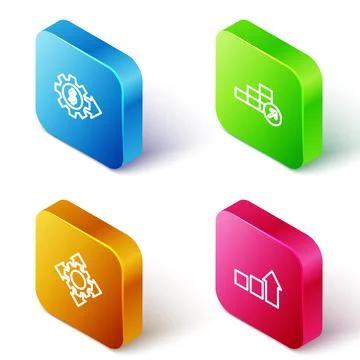 Set Isometric line Gear with dollar, Financial growth, Project team base and  Stock Illustration