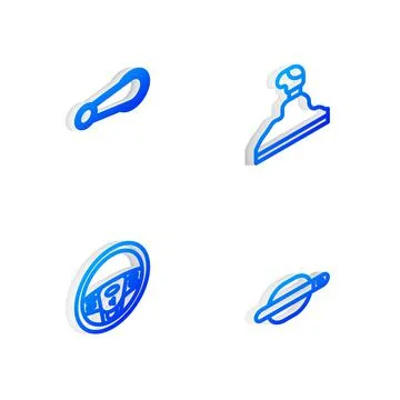 Set Isometric line Gear shifter, Car door handle, Steering wheel and icon Stock Illustration