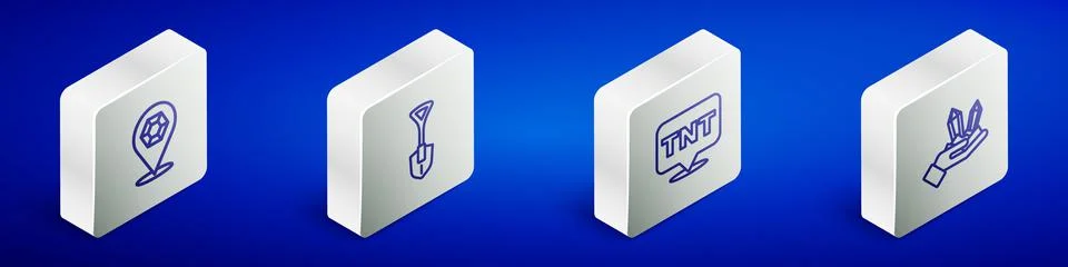 Set Isometric line Gem stone, Shovel, Dynamite and  icon. Vector Stock Illustration