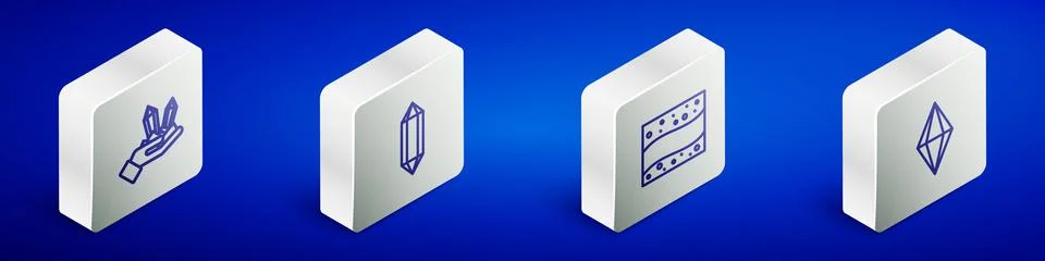 Set Isometric line Gem stone, Gold mine and icon. Vector Ilustração Stock