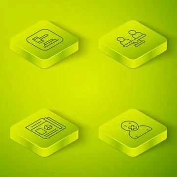 Set Isometric line Gender equality, News, Censor and freedom of speech and Judge Ilustración de archivo