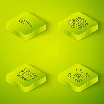 Set Isometric line Genetic engineering, Height geometrical figure, Eye scan and Stock Illustration